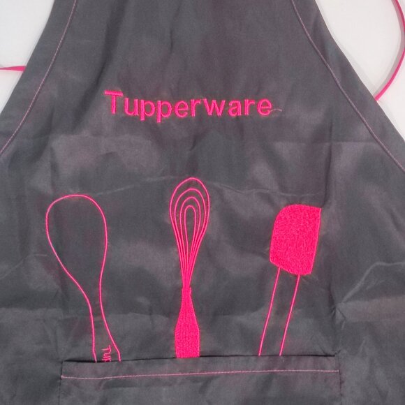 Tupperware cooking baking apron dark grey hot pink adjustable string - Picture 2 of 5